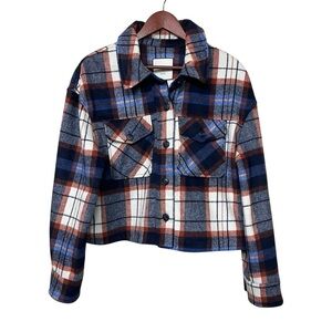 Bagatelle New York Cropped Plaid Blue & Orange Button Down Jacket Size XL